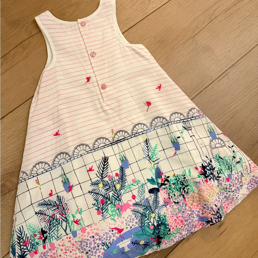 Joules Cream Dress with Pink Stripes and Garden Border Sz 3
